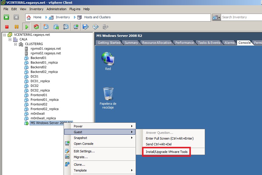 Upgrade VMware Tools y Hardware virtual de las máquinas virtuales RAGASYS SISTEMAS