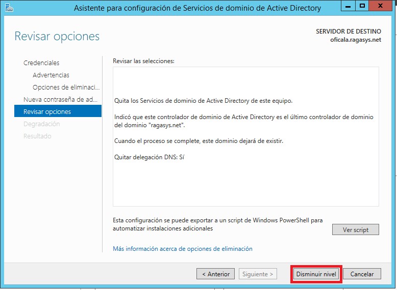 Eliminar un controlador de dominio sobre MS Windows Server 2012 R2 ...