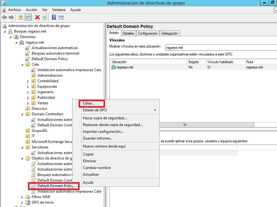Administración de directivas de grupo (GPO) sobre MS Windows Server