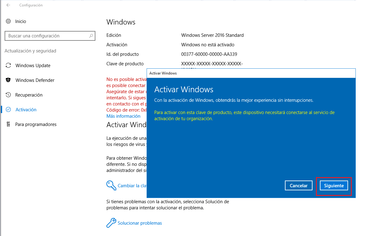 Activación Licencia MS Windows Server 2016 - RAGASYS SISTEMAS