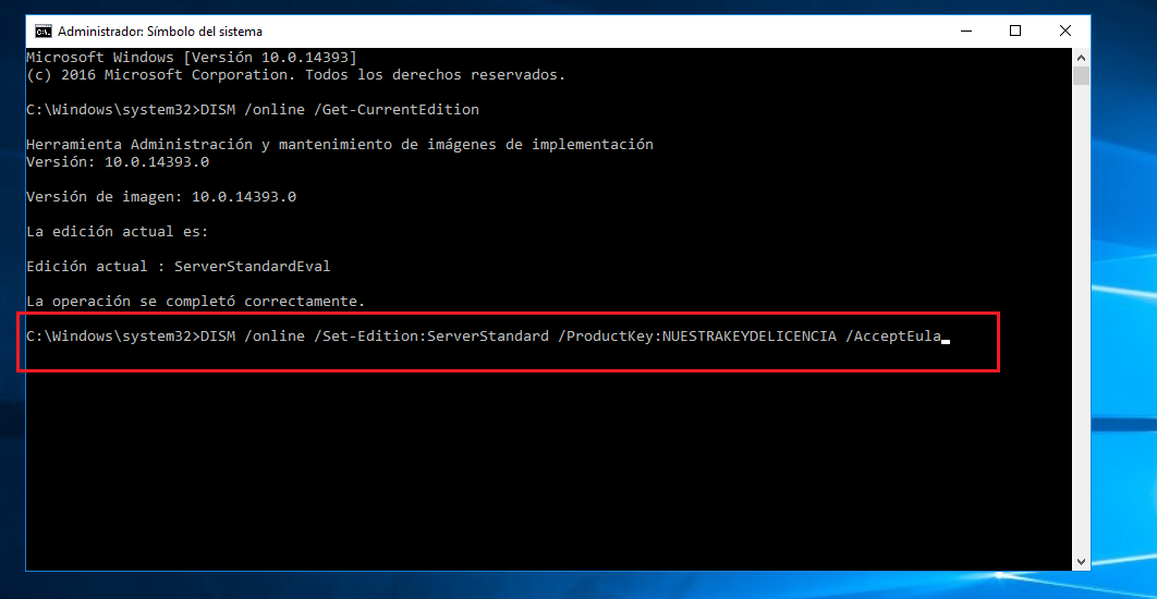 Convertir versión de evaluación MS Windows Server 2016 Standard a ...