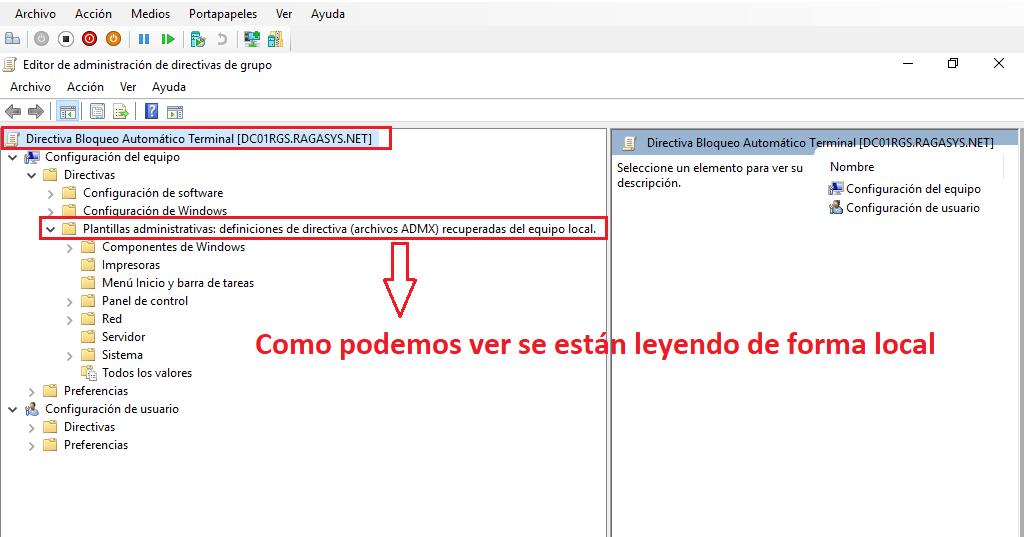 Configurar GPO Central Store RAGASYS SISTEMAS