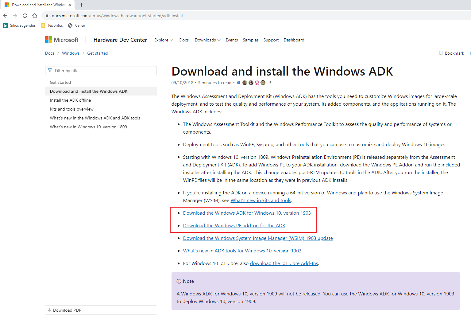 Instalación Windows Assessment and Deployment Kit (Windows ADK) y