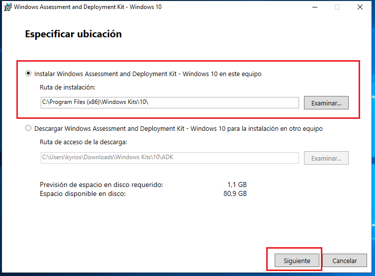 Instalación Windows Assessment and Deployment Kit (Windows ADK) y