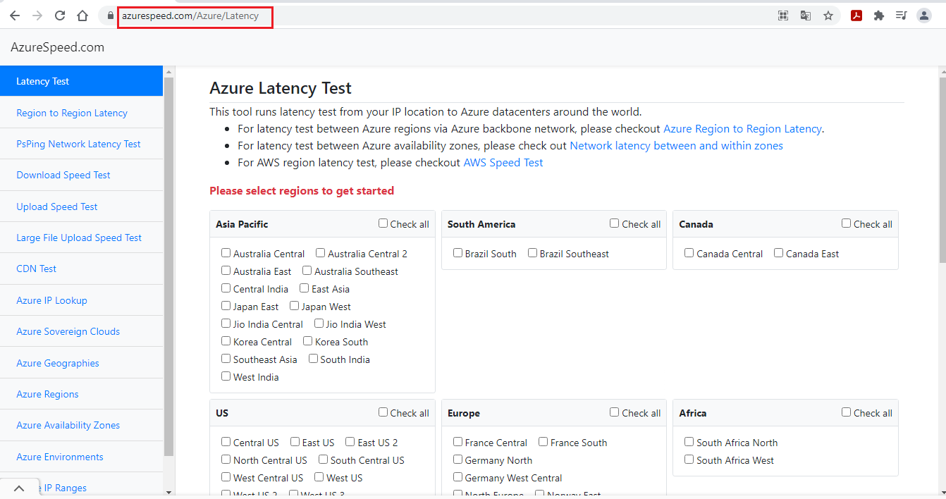 AZURE LATENCY TEST AZURE SPEED TEST RAGASYS SISTEMAS