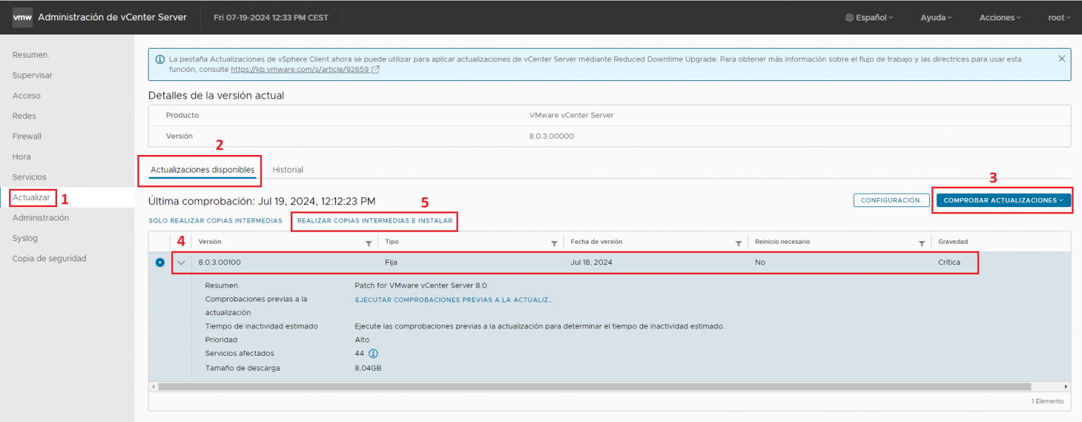 Actualizar vCenter Server Appliance 8.0 Update 3 a 8.0 Update 3a ...