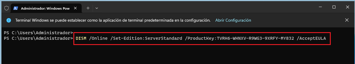 Convertir versión de evaluación MS Windows Server 2025 Standard a ...