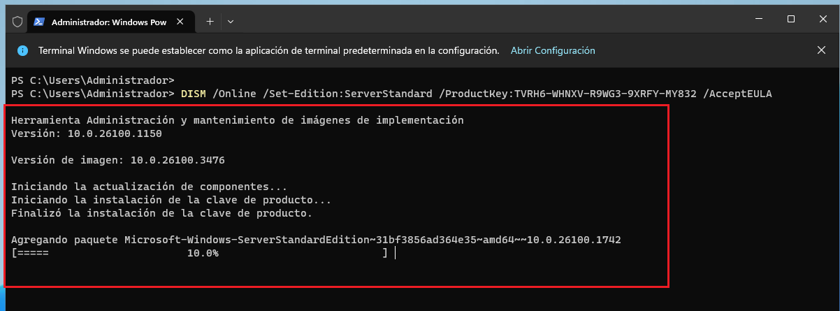 Convertir versión de evaluación MS Windows Server 2025 Standard a ...