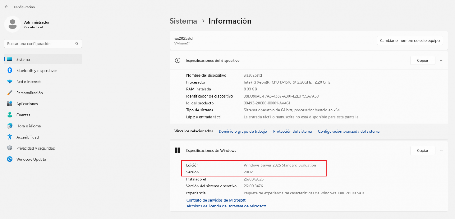 Convertir versión de evaluación MS Windows Server 2025 Standard a ...