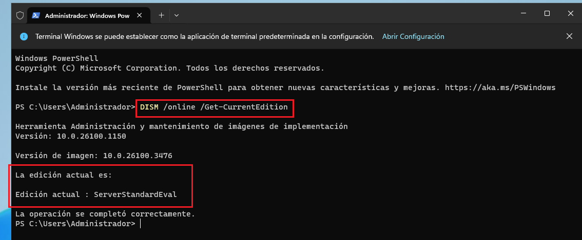 Convertir versión de evaluación MS Windows Server 2025 Standard a ...