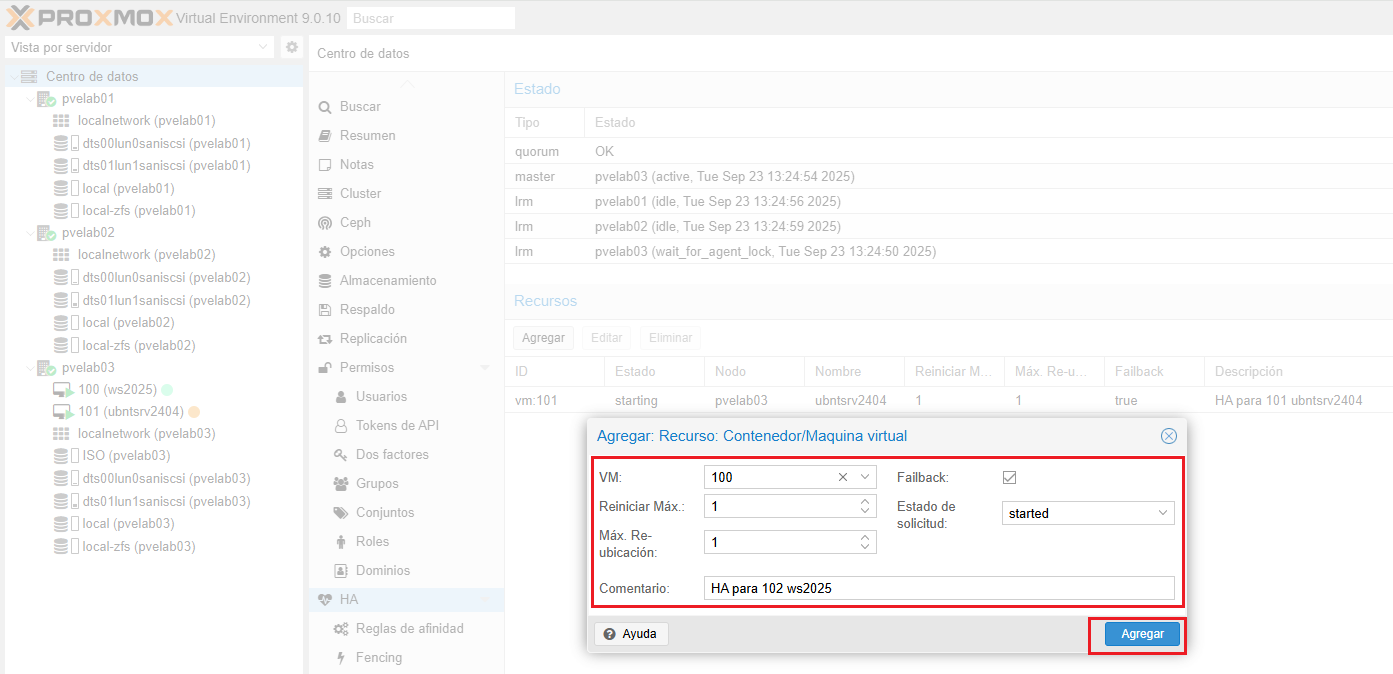 Configuración de alta disponibilidad HA en clúster Proxmox VE 9.0 con ...