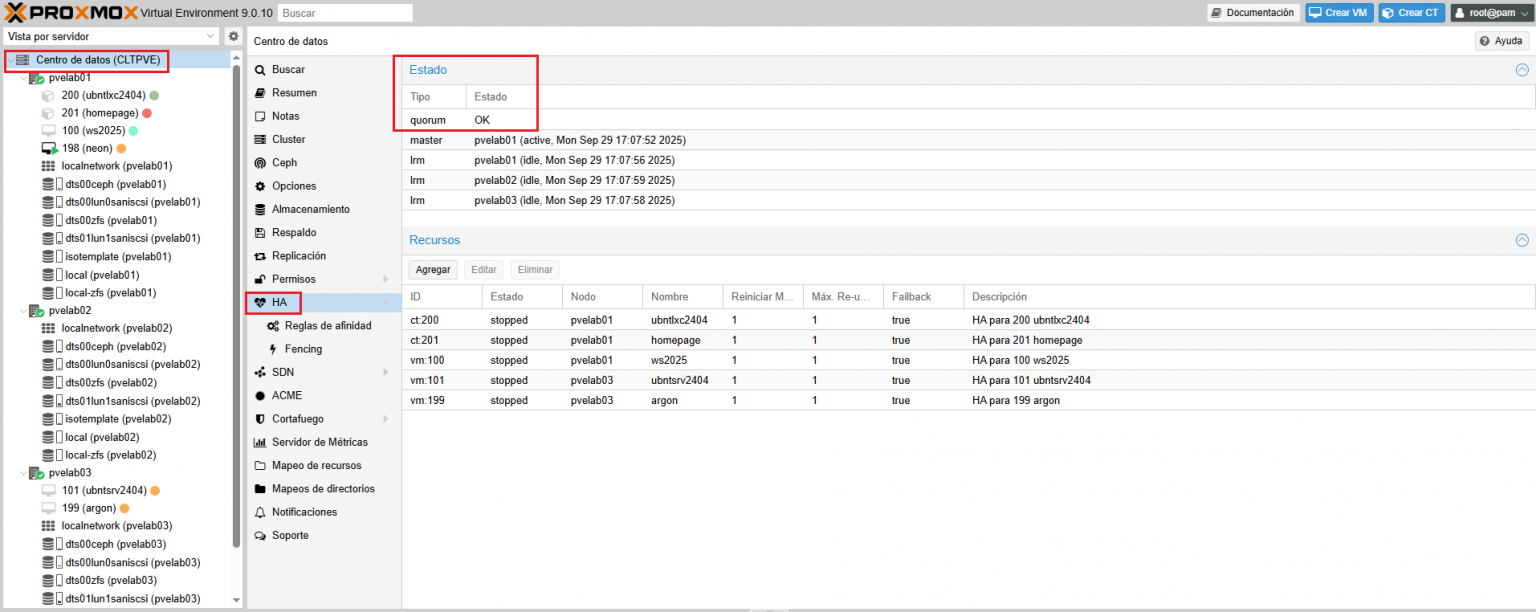 Configuración alta disponibilidad HA en un clúster Proxmox con Ceph ...