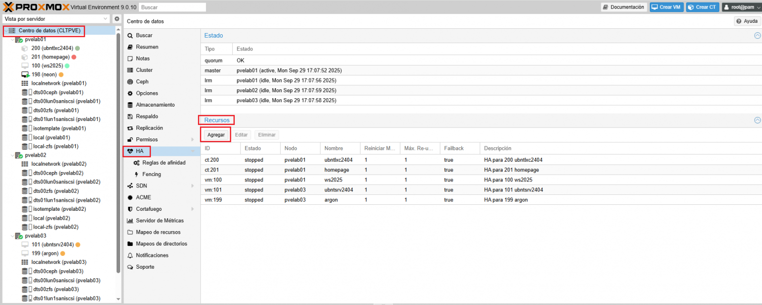 Configuración alta disponibilidad HA en un clúster Proxmox con Ceph ...