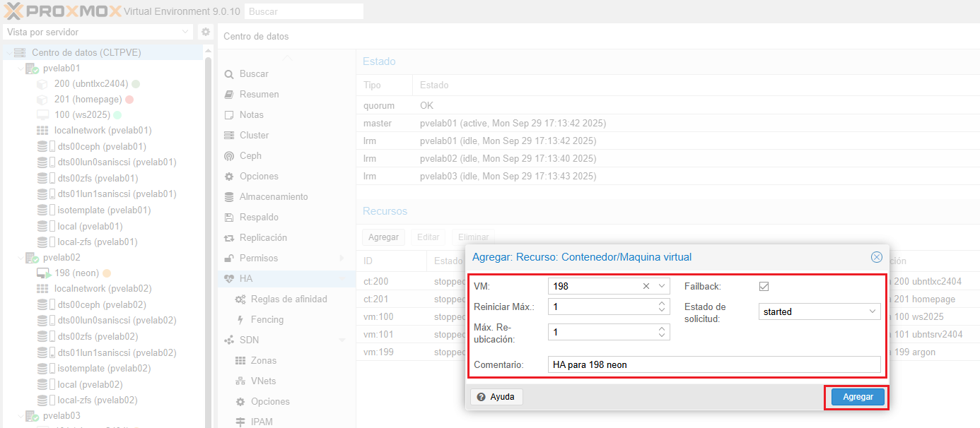 Configuración alta disponibilidad HA en un clúster Proxmox con Ceph ...