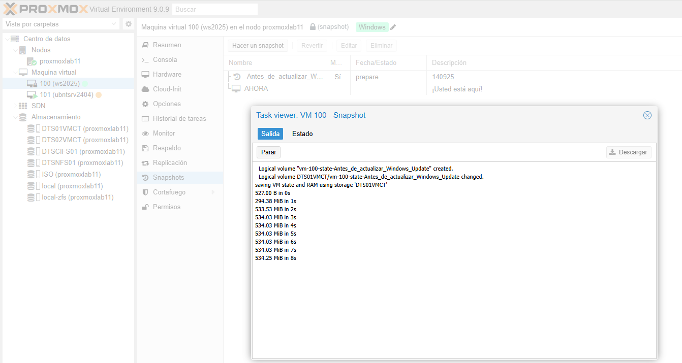Snapshots y Respaldos de máquinas virtuales en Proxmox VE 9.0 - RAGASYS ...