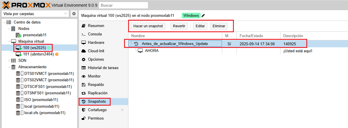 Snapshots y Respaldos de máquinas virtuales en Proxmox VE 9.0 - RAGASYS ...