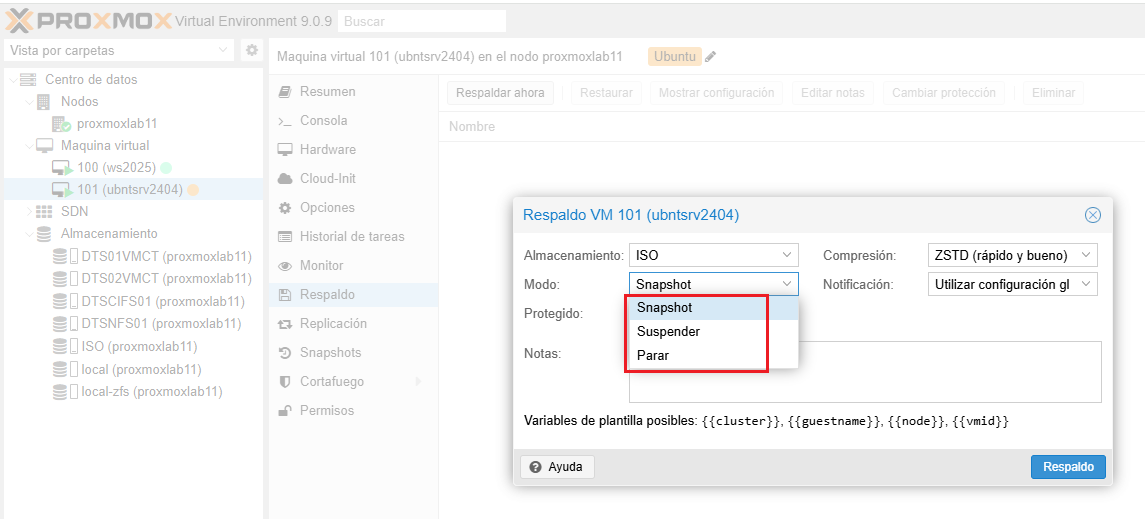 Snapshots y Respaldos de máquinas virtuales en Proxmox VE 9.0 - RAGASYS ...