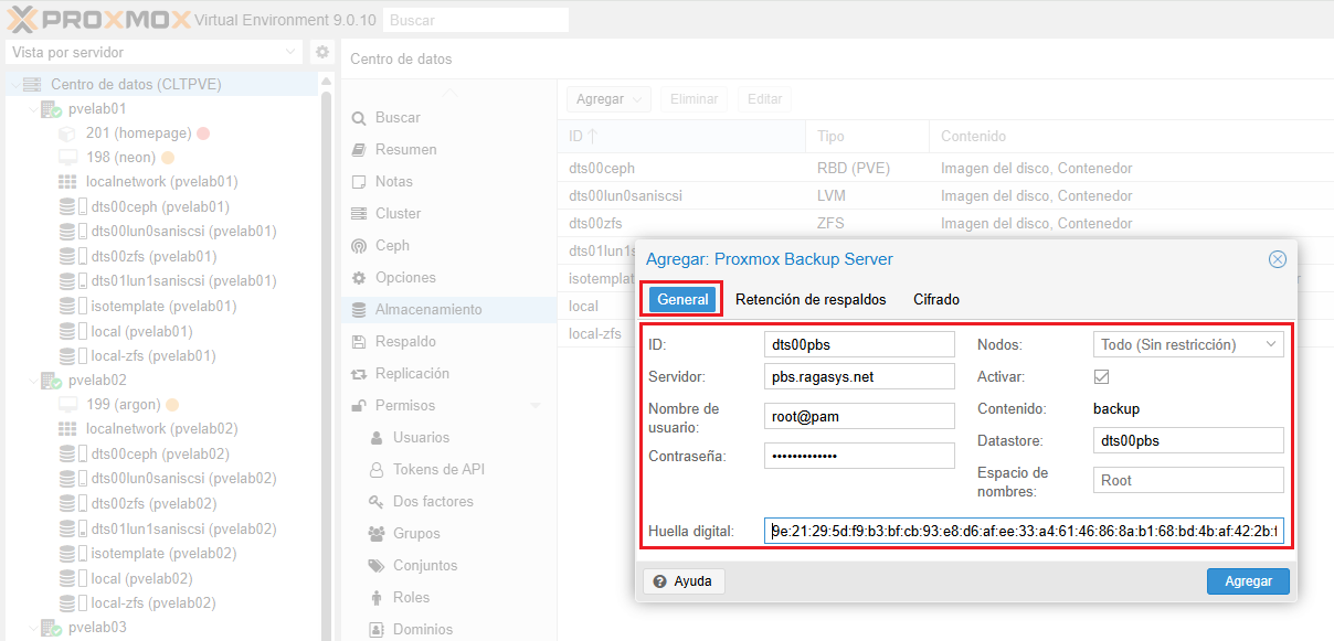 Configurar un nodo o cluster de Proxmox VE para utilizar Proxmox Backup ...