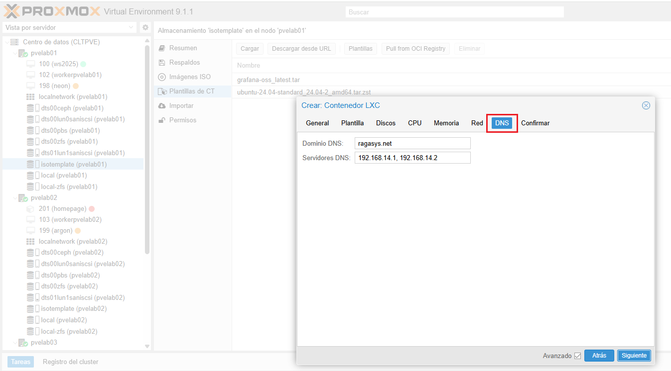Proxmox VE 9.1.1 – Contenedores LXC – Imágenes OCI - RAGASYS SISTEMAS