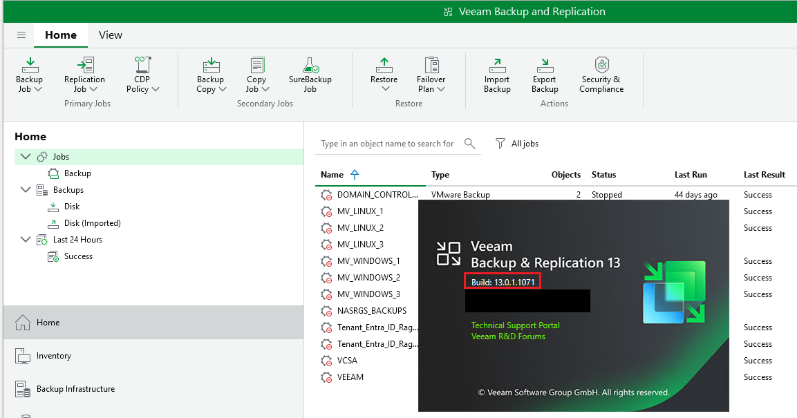 Upgrade Veeam Backup & Replication v13.0.1.180 a v13.0.1.1071